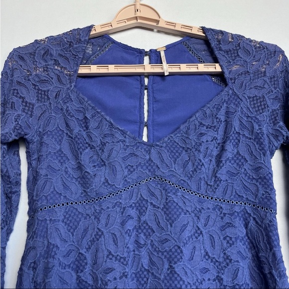 Free People Blue Skies Lace Babydoll Dress Women Sz S Bell Sleeve Lined Boho - Picture 8 of 13